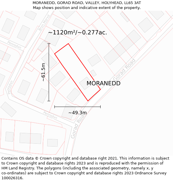 MORANEDD, GORAD ROAD, VALLEY, HOLYHEAD, LL65 3AT: Plot and title map