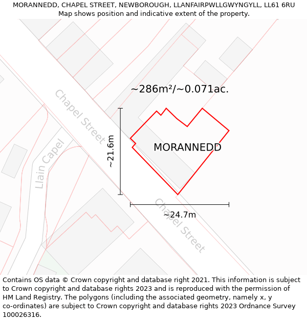 MORANNEDD, CHAPEL STREET, NEWBOROUGH, LLANFAIRPWLLGWYNGYLL, LL61 6RU: Plot and title map