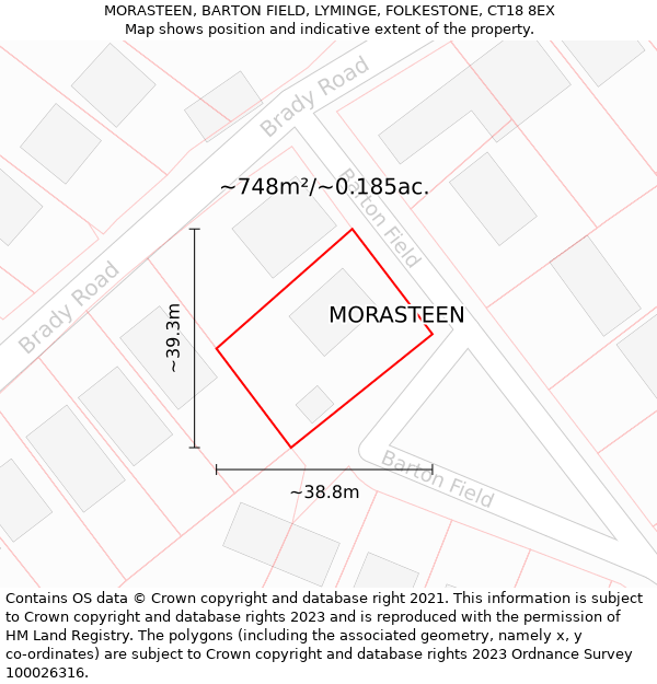 MORASTEEN, BARTON FIELD, LYMINGE, FOLKESTONE, CT18 8EX: Plot and title map