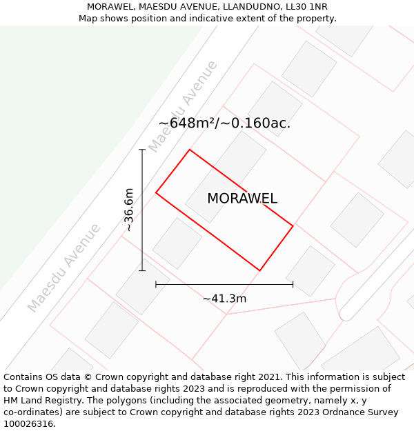 MORAWEL, MAESDU AVENUE, LLANDUDNO, LL30 1NR: Plot and title map