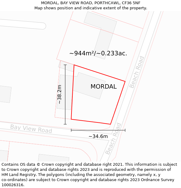 MORDAL, BAY VIEW ROAD, PORTHCAWL, CF36 5NF: Plot and title map