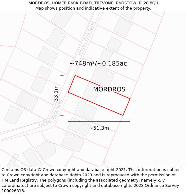 MORDROS, HOMER PARK ROAD, TREVONE, PADSTOW, PL28 8QU: Plot and title map