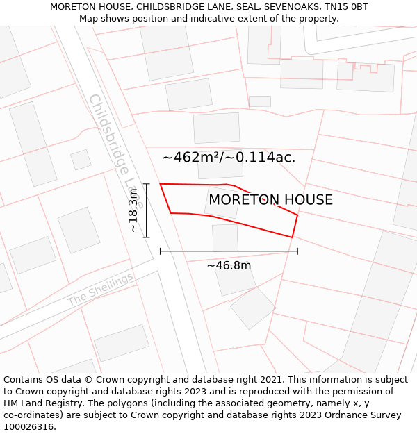 MORETON HOUSE, CHILDSBRIDGE LANE, SEAL, SEVENOAKS, TN15 0BT: Plot and title map