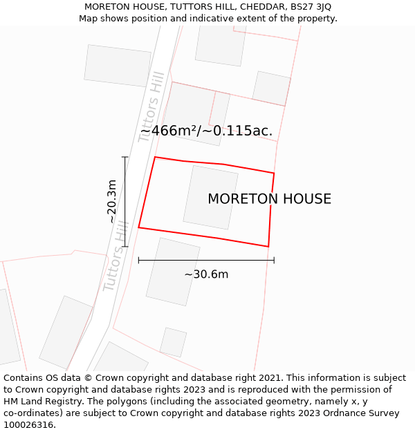 MORETON HOUSE, TUTTORS HILL, CHEDDAR, BS27 3JQ: Plot and title map