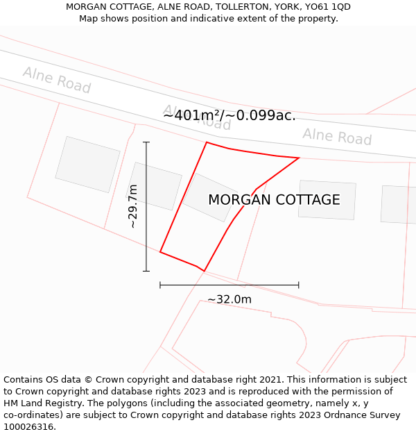 MORGAN COTTAGE, ALNE ROAD, TOLLERTON, YORK, YO61 1QD: Plot and title map