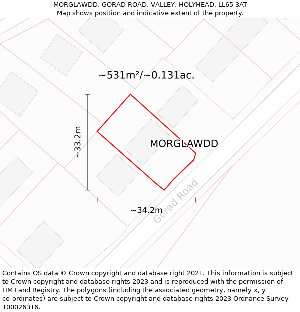 MORGLAWDD, GORAD ROAD, VALLEY, HOLYHEAD, LL65 3AT: Plot and title map