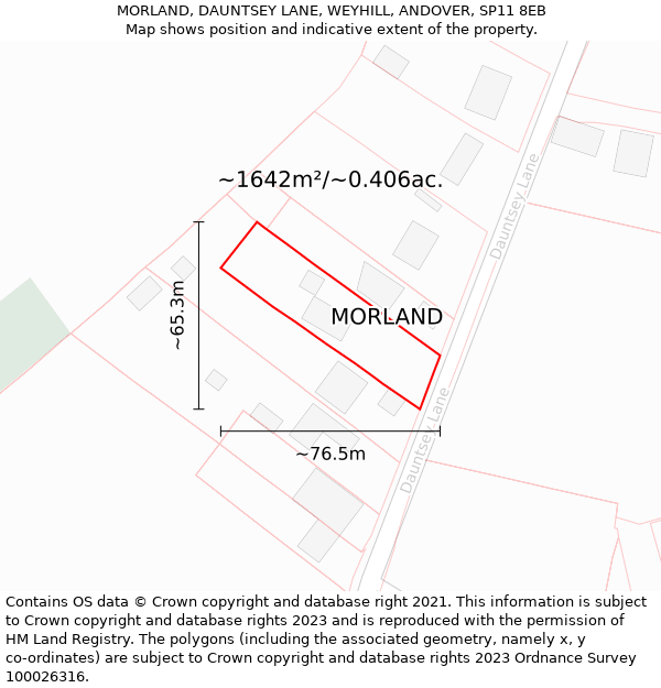 MORLAND, DAUNTSEY LANE, WEYHILL, ANDOVER, SP11 8EB: Plot and title map