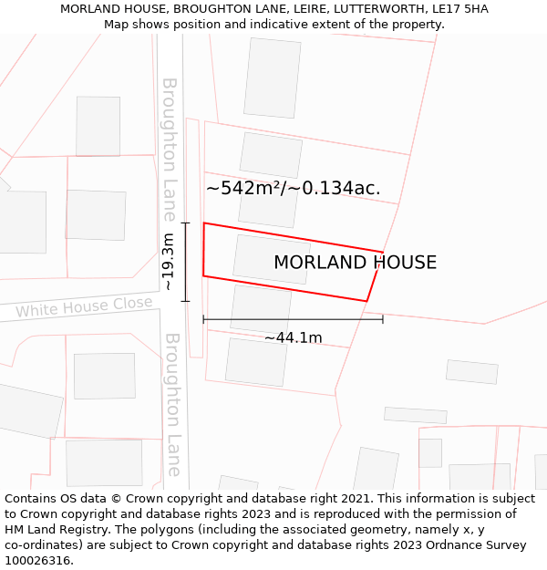 MORLAND HOUSE, BROUGHTON LANE, LEIRE, LUTTERWORTH, LE17 5HA: Plot and title map