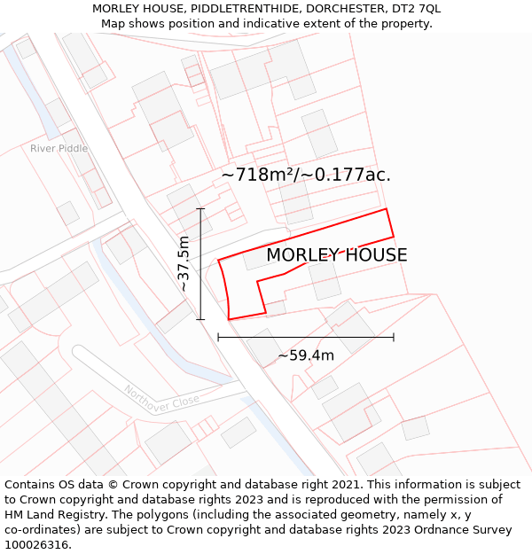 MORLEY HOUSE, PIDDLETRENTHIDE, DORCHESTER, DT2 7QL: Plot and title map