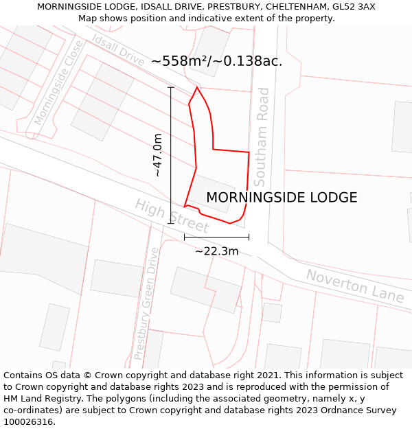 MORNINGSIDE LODGE, IDSALL DRIVE, PRESTBURY, CHELTENHAM, GL52 3AX: Plot and title map