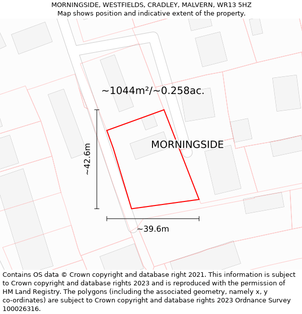 MORNINGSIDE, WESTFIELDS, CRADLEY, MALVERN, WR13 5HZ: Plot and title map