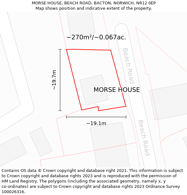 MORSE HOUSE, BEACH ROAD, BACTON, NORWICH, NR12 0EP: Plot and title map