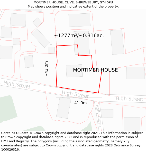 MORTIMER HOUSE, CLIVE, SHREWSBURY, SY4 5PU: Plot and title map