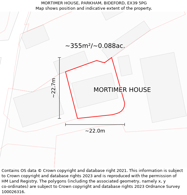 MORTIMER HOUSE, PARKHAM, BIDEFORD, EX39 5PG: Plot and title map