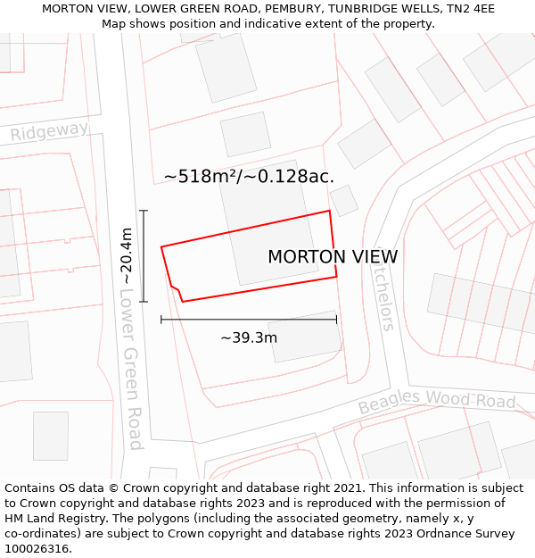 MORTON VIEW, LOWER GREEN ROAD, PEMBURY, TUNBRIDGE WELLS, TN2 4EE: Plot and title map