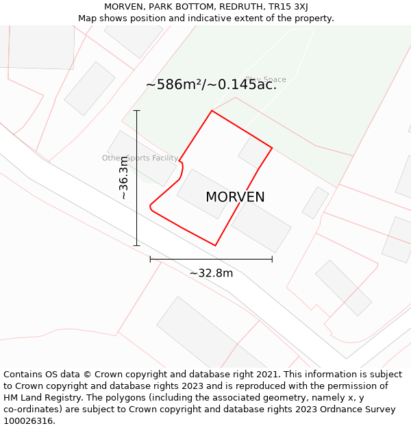 MORVEN, PARK BOTTOM, REDRUTH, TR15 3XJ: Plot and title map