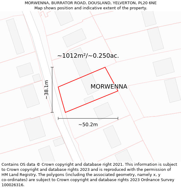 MORWENNA, BURRATOR ROAD, DOUSLAND, YELVERTON, PL20 6NE: Plot and title map