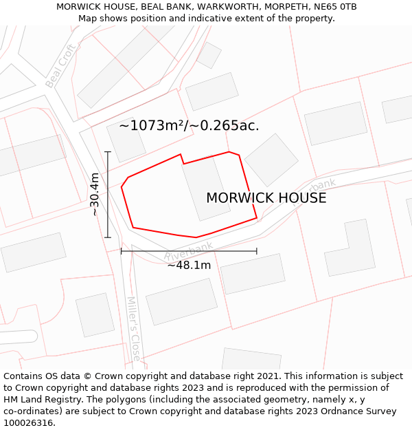 MORWICK HOUSE, BEAL BANK, WARKWORTH, MORPETH, NE65 0TB: Plot and title map