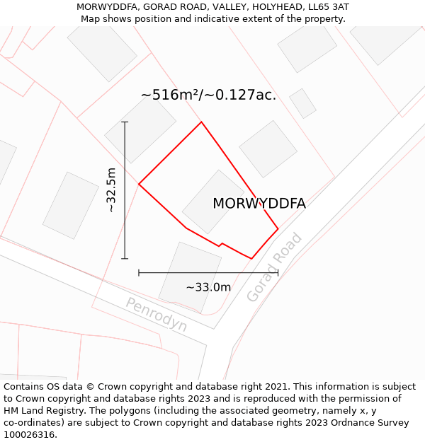 MORWYDDFA, GORAD ROAD, VALLEY, HOLYHEAD, LL65 3AT: Plot and title map