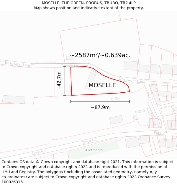 MOSELLE, THE GREEN, PROBUS, TRURO, TR2 4LP: Plot and title map