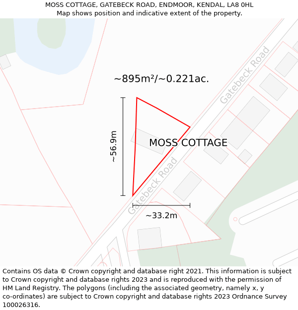 MOSS COTTAGE, GATEBECK ROAD, ENDMOOR, KENDAL, LA8 0HL: Plot and title map