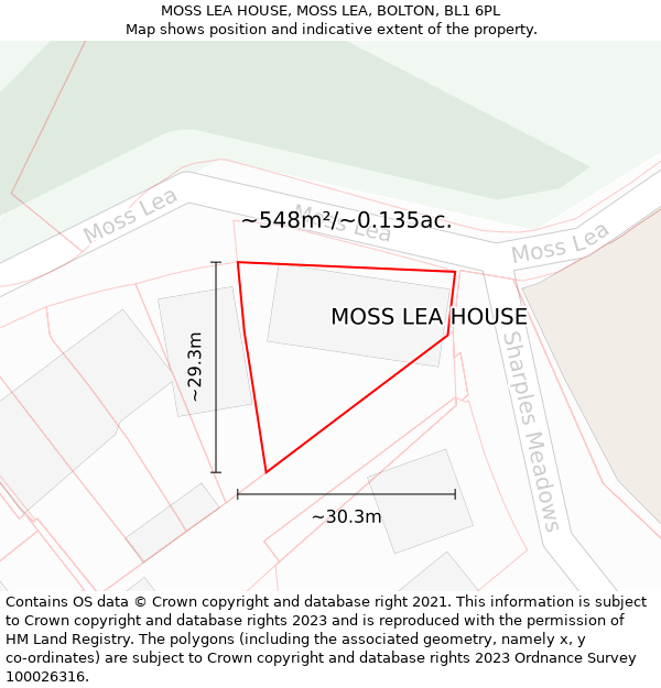 MOSS LEA HOUSE, MOSS LEA, BOLTON, BL1 6PL: Plot and title map