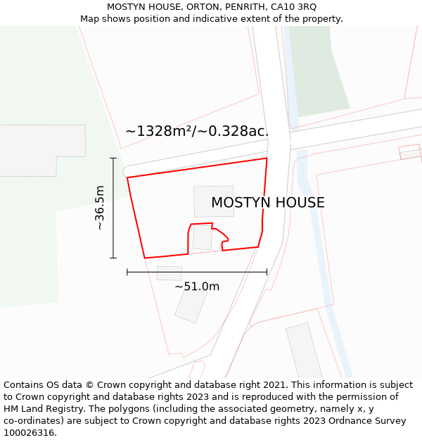 MOSTYN HOUSE, ORTON, PENRITH, CA10 3RQ: Plot and title map
