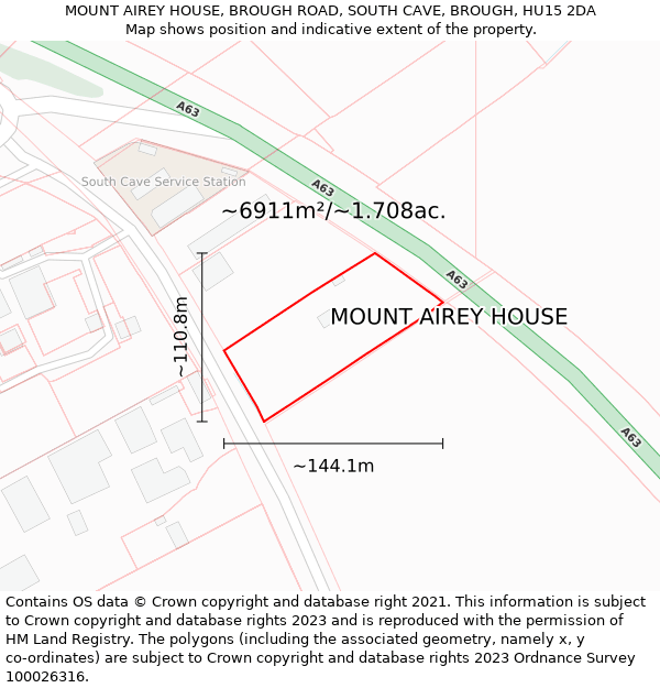 MOUNT AIREY HOUSE, BROUGH ROAD, SOUTH CAVE, BROUGH, HU15 2DA: Plot and title map