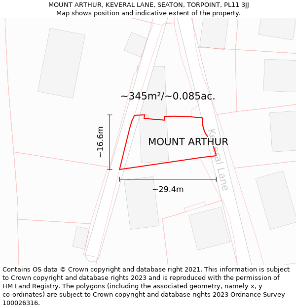 MOUNT ARTHUR, KEVERAL LANE, SEATON, TORPOINT, PL11 3JJ: Plot and title map