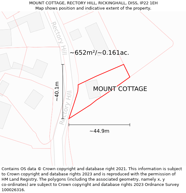 MOUNT COTTAGE, RECTORY HILL, RICKINGHALL, DISS, IP22 1EH: Plot and title map
