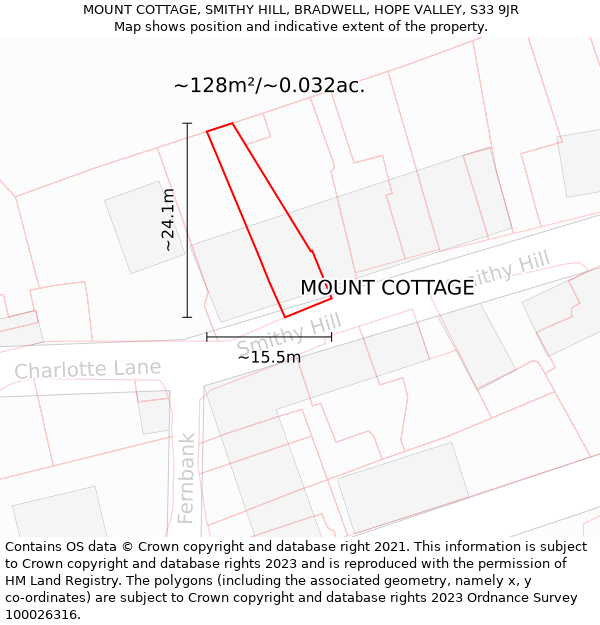 MOUNT COTTAGE, SMITHY HILL, BRADWELL, HOPE VALLEY, S33 9JR: Plot and title map