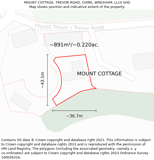 MOUNT COTTAGE, TREVOR ROAD, CHIRK, WREXHAM, LL14 5HD: Plot and title map