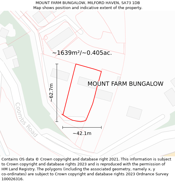 MOUNT FARM BUNGALOW, MILFORD HAVEN, SA73 1DB: Plot and title map