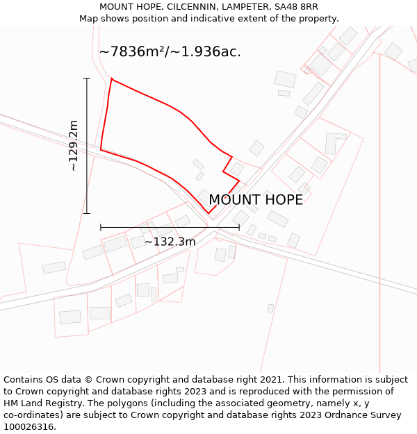 MOUNT HOPE, CILCENNIN, LAMPETER, SA48 8RR: Plot and title map