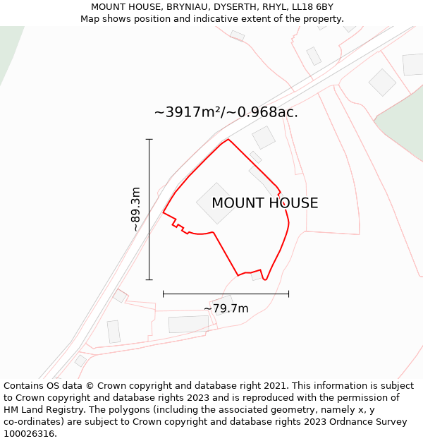 MOUNT HOUSE, BRYNIAU, DYSERTH, RHYL, LL18 6BY: Plot and title map