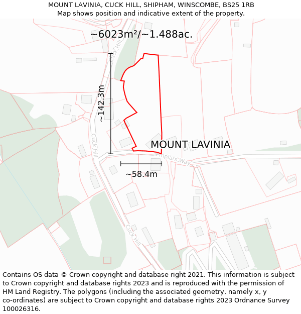 MOUNT LAVINIA, CUCK HILL, SHIPHAM, WINSCOMBE, BS25 1RB: Plot and title map