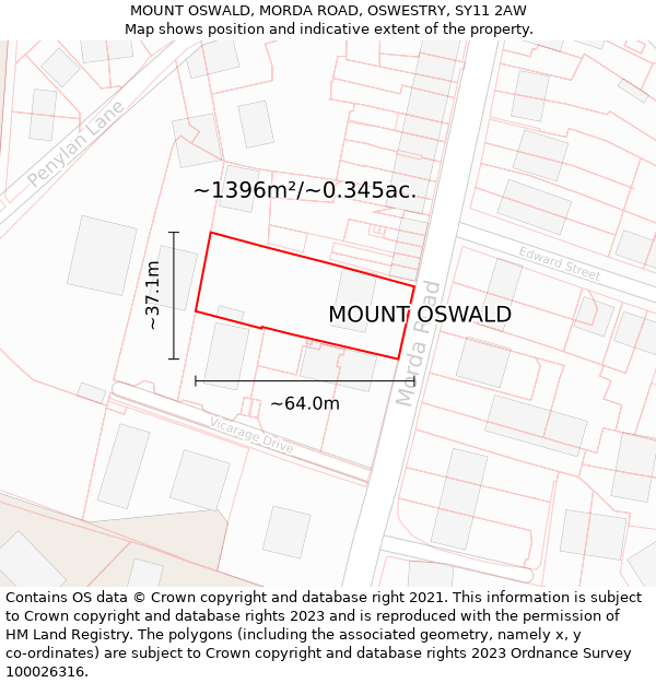 MOUNT OSWALD, MORDA ROAD, OSWESTRY, SY11 2AW: Plot and title map