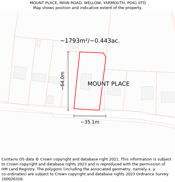 MOUNT PLACE, MAIN ROAD, WELLOW, YARMOUTH, PO41 0TD: Plot and title map