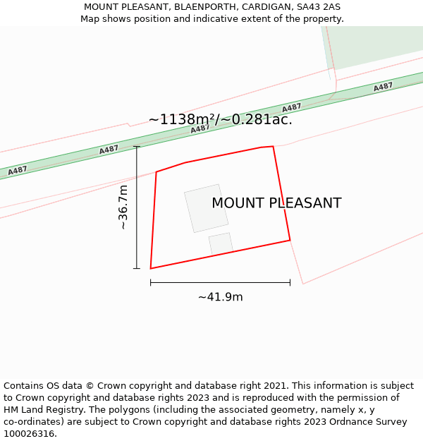 MOUNT PLEASANT, BLAENPORTH, CARDIGAN, SA43 2AS: Plot and title map