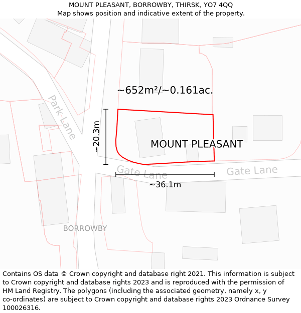 MOUNT PLEASANT, BORROWBY, THIRSK, YO7 4QQ: Plot and title map