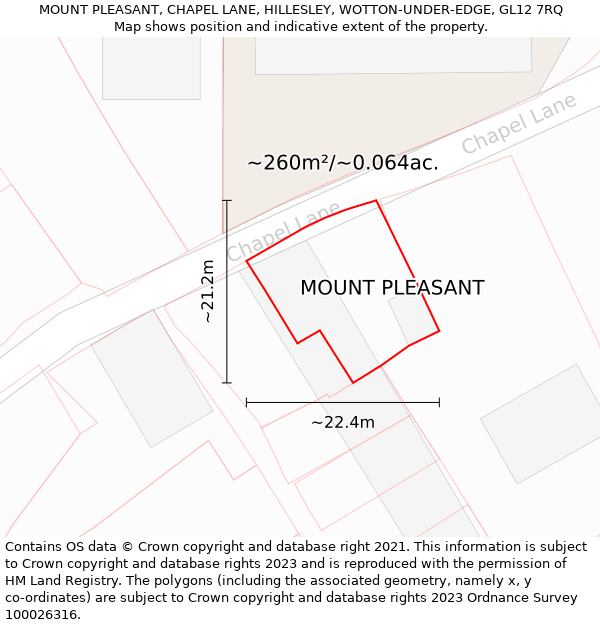 MOUNT PLEASANT, CHAPEL LANE, HILLESLEY, WOTTON-UNDER-EDGE, GL12 7RQ: Plot and title map