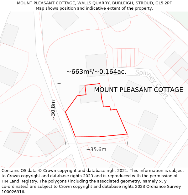 MOUNT PLEASANT COTTAGE, WALLS QUARRY, BURLEIGH, STROUD, GL5 2PF: Plot and title map