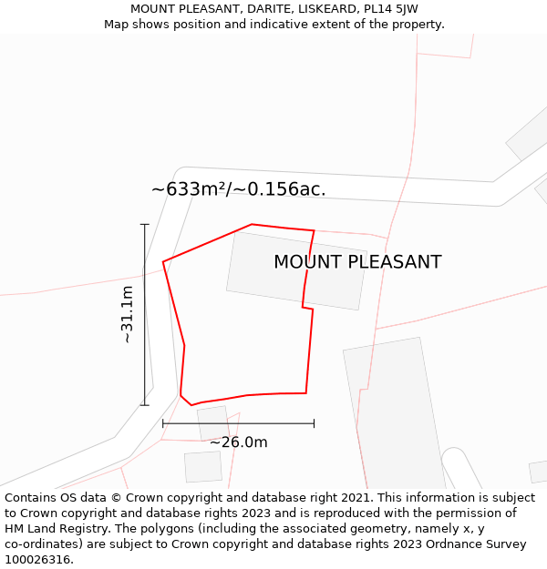 MOUNT PLEASANT, DARITE, LISKEARD, PL14 5JW: Plot and title map