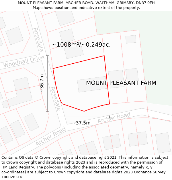 MOUNT PLEASANT FARM, ARCHER ROAD, WALTHAM, GRIMSBY, DN37 0EH: Plot and title map