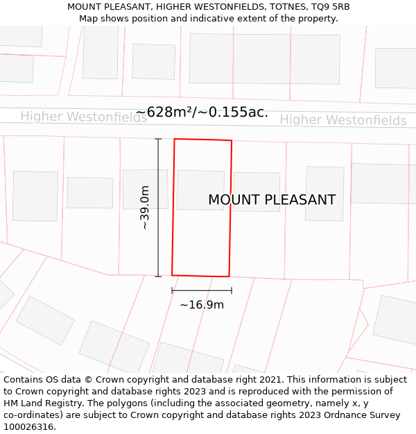 MOUNT PLEASANT, HIGHER WESTONFIELDS, TOTNES, TQ9 5RB: Plot and title map