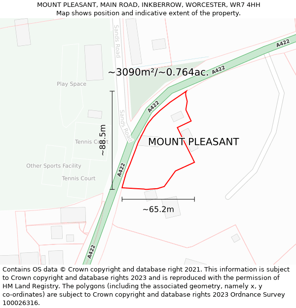 MOUNT PLEASANT, MAIN ROAD, INKBERROW, WORCESTER, WR7 4HH: Plot and title map