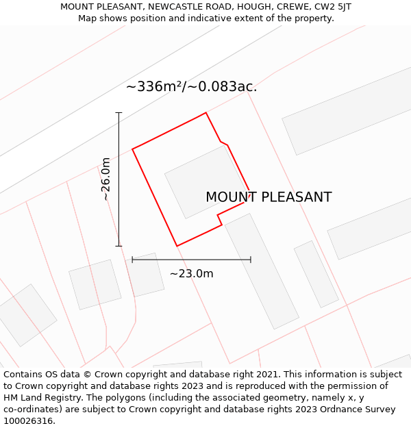 MOUNT PLEASANT, NEWCASTLE ROAD, HOUGH, CREWE, CW2 5JT: Plot and title map