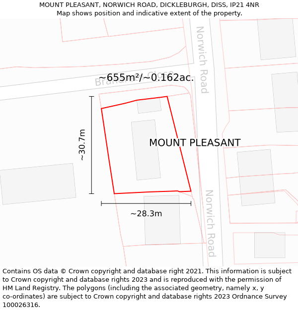 MOUNT PLEASANT, NORWICH ROAD, DICKLEBURGH, DISS, IP21 4NR: Plot and title map