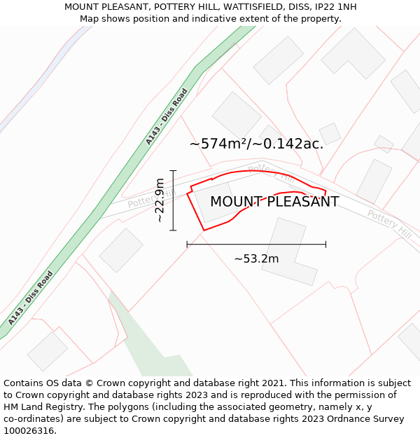 MOUNT PLEASANT, POTTERY HILL, WATTISFIELD, DISS, IP22 1NH: Plot and title map