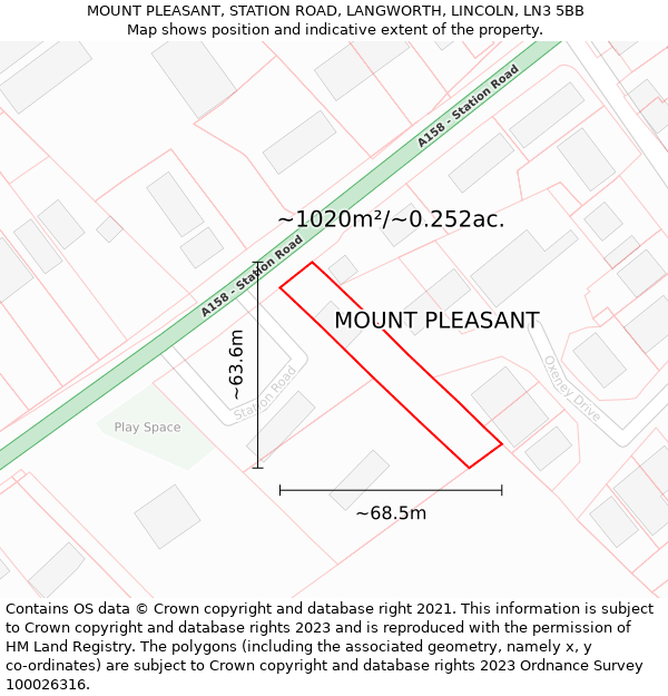 MOUNT PLEASANT, STATION ROAD, LANGWORTH, LINCOLN, LN3 5BB: Plot and title map